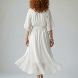 Elvira™ | Vestido midi drapeado com cinto e mangas até ao cotovelo
