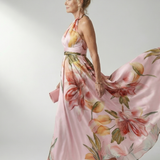 Argentina™ | Vestido maxi halter com estampado floral grande