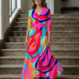 Celeste™ | Vestido midi floral com decote cruzado e manga a três quartos