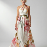 Argentina™ | Vestido maxi halter com estampado floral grande