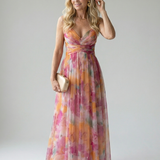 Isaltina™ | Vestido maxi transpassado com efeito degradé e alças finas