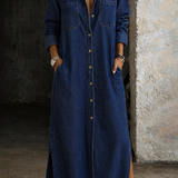 Vandira™ | Vestido maxi camiseiro com botões e fenda