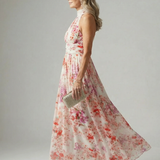 Ester™ | Vestido comprido floral com decote halter em tecido fluido