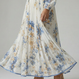 Rosendina™ | Vestido midi floral cruzado com saia plissada e mangas compridas