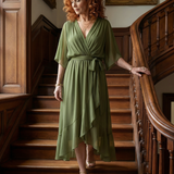 Elvira™ | Vestido midi drapeado com cinto e mangas até ao cotovelo
