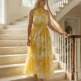 Silvana™ | Vestido midi com decote halter e cintura franzida