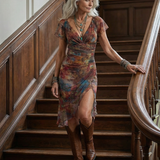 Amélia™ | Vestido midi com decote halter, bainha assimétrica e abertura lateral