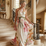 Argentina™ | Vestido maxi halter com estampado floral grande