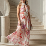 Ester™ | Vestido comprido floral com decote halter em tecido fluido