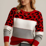 Nina™ | Camisola Bicolor com Gola de Leopardo