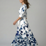 Celeste™ | Vestido midi floral com decote cruzado e manga a três quartos