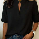 Mariana™ | Blusa Chique com Decote em V e Detalhe Dourado