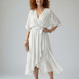 Elvira™ | Vestido midi drapeado com cinto e mangas até ao cotovelo