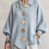 Isabel™ | Cardigan Oversize com Gola e Botões Metálicos Grandes