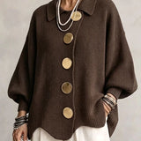 Isabel™ | Cardigan Oversize com Gola e Botões Metálicos Grandes