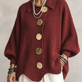Isabel™ | Cardigan Oversize com Gola e Botões Metálicos Grandes