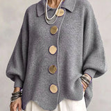 Isabel™ | Cardigan Oversize com Gola e Botões Metálicos Grandes