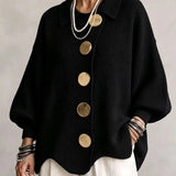 Isabel™ | Cardigan Oversize com Gola e Botões Metálicos Grandes