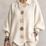 Isabel™ | Cardigan Oversize com Gola e Botões Metálicos Grandes