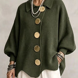 Isabel™ | Cardigan Oversize com Gola e Botões Metálicos Grandes