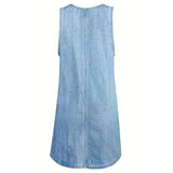 Herculana™ | Vestido de ganga sem mangas com franzido