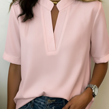 Mariana™ | Blusa Chique com Decote em V e Detalhe Dourado