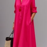 Marília™ | Vestido Midi Rosa Fúcsia