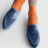 Liliana™ | Mocassins de Veludo Azuis com Detalhe Patchwork e Biqueira Redonda