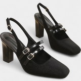 Orlanda™ | Sapatos de salto acetinados com tira dupla e tira no tornozelo