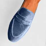 Liliana™ | Mocassins de Veludo Azuis com Detalhe Patchwork e Biqueira Redonda