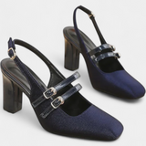 Orlanda™ | Sapatos de salto acetinados com tira dupla e tira no tornozelo