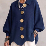 Isabel™ | Cardigan Oversize com Gola e Botões Metálicos Grandes